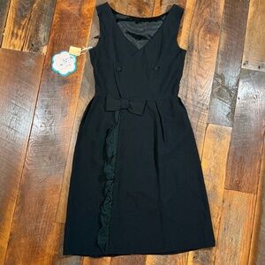 Vintage 1960s Sears Junior Bazaar Little Black Dress Bow Detail Size 11 NWT